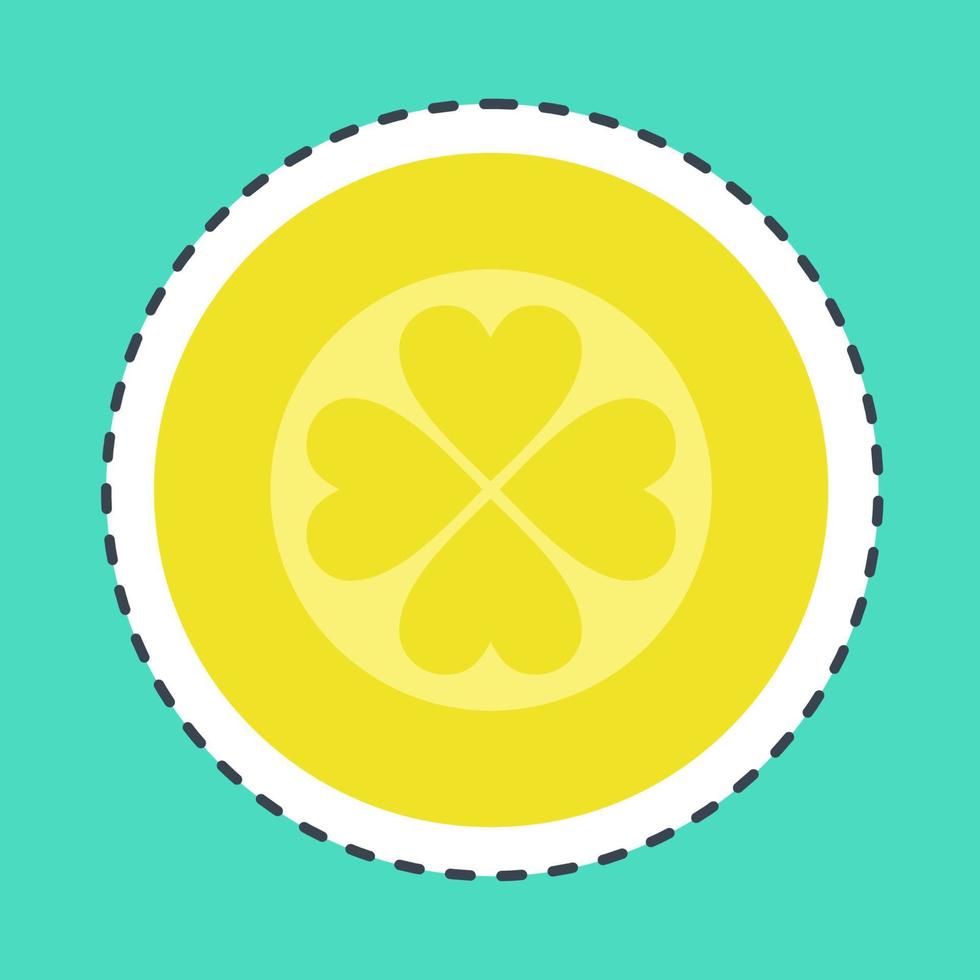 Sticker line cut gold coin with clover. St. Patrick's Day celebration elements. Good for prints, posters, logo, party decoration, greeting card, etc. vector