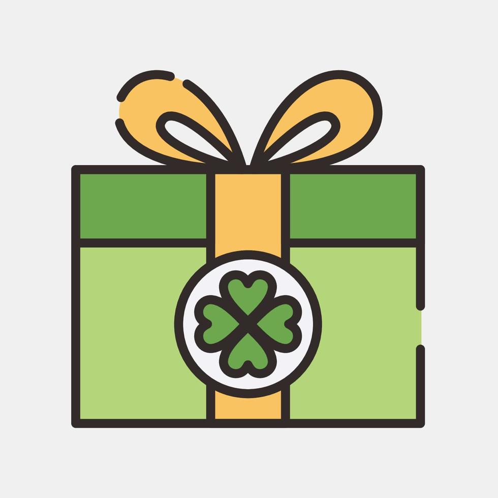 Icon St patrick's gift box. St. Patrick's Day celebration elements. Icons in filled line style. Good for prints, posters, logo, party decoration, greeting card, etc. vector