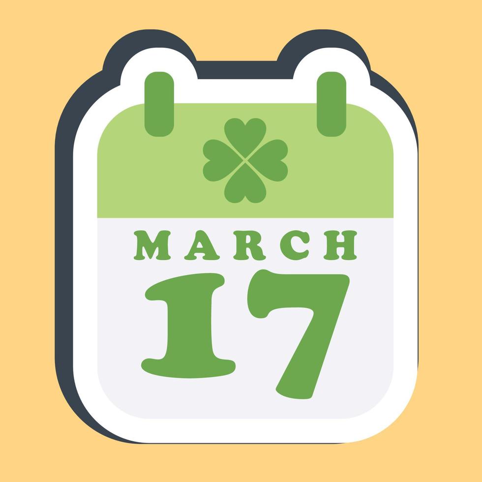 Sticker st patricks day calendar. St. Patrick's Day celebration elements. Good for prints, posters, logo, party decoration, greeting card, etc. vector