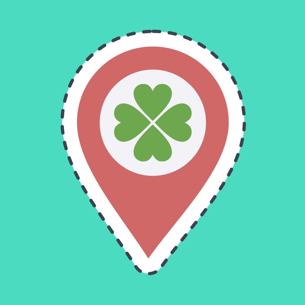 Sticker line cut location pin with clover. St. Patrick's Day celebration elements. Good for prints, posters, logo, party decoration, greeting card, etc. vector