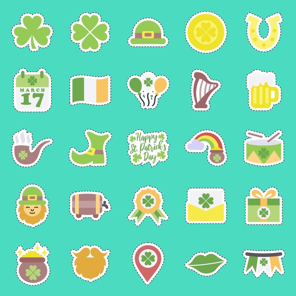 Sticker line cut set of st patricks day. St. Patrick's Day celebration elements. Good for prints, posters, logo, party decoration, greeting card, etc. vector