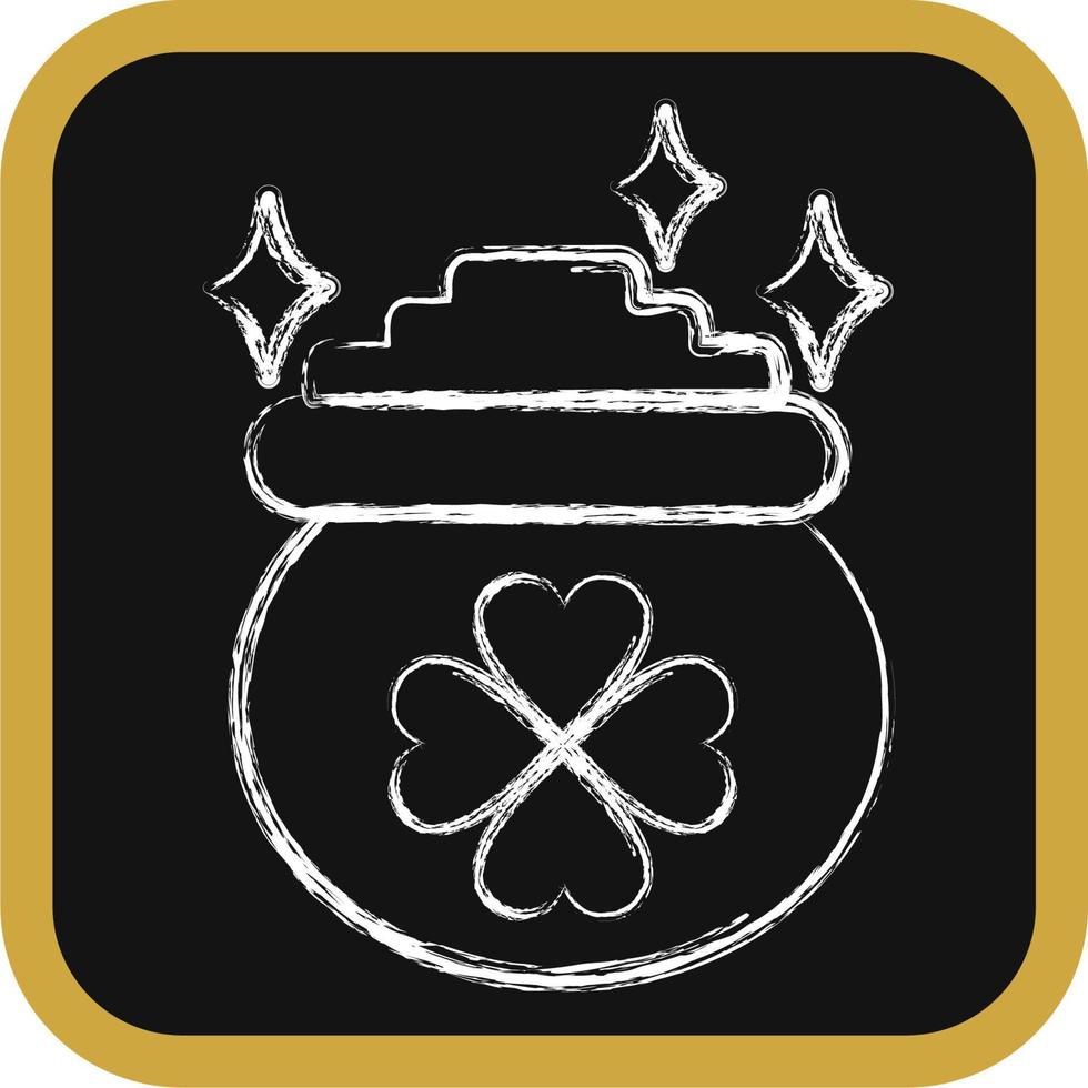 Icon gold pot clover. St. Patrick's Day celebration elements. Icons in chalk style. Good for prints, posters, logo, party decoration, greeting card, etc. vector