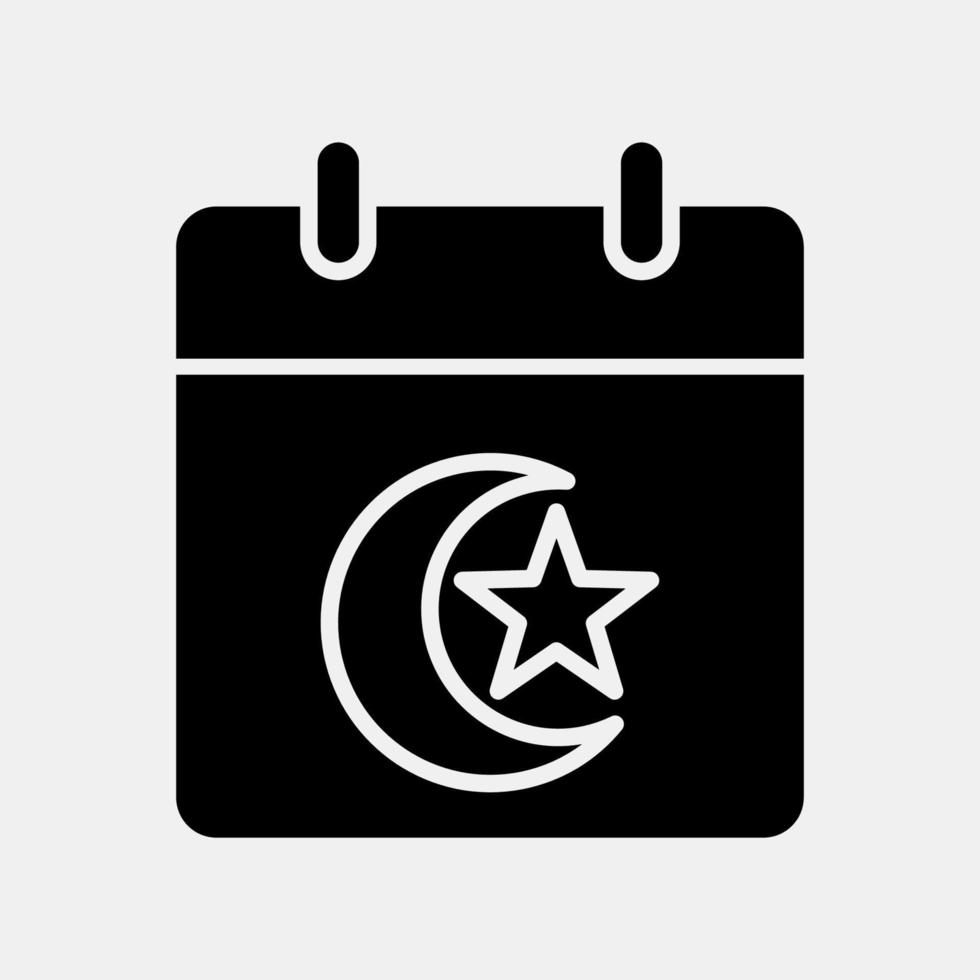 Icon islamic calendar. Islamic elements of Ramadhan, Eid Al Fitr, Eid Al Adha. Icons in glyph style. Good for prints, posters, logo, decoration, greeting card, etc. vector