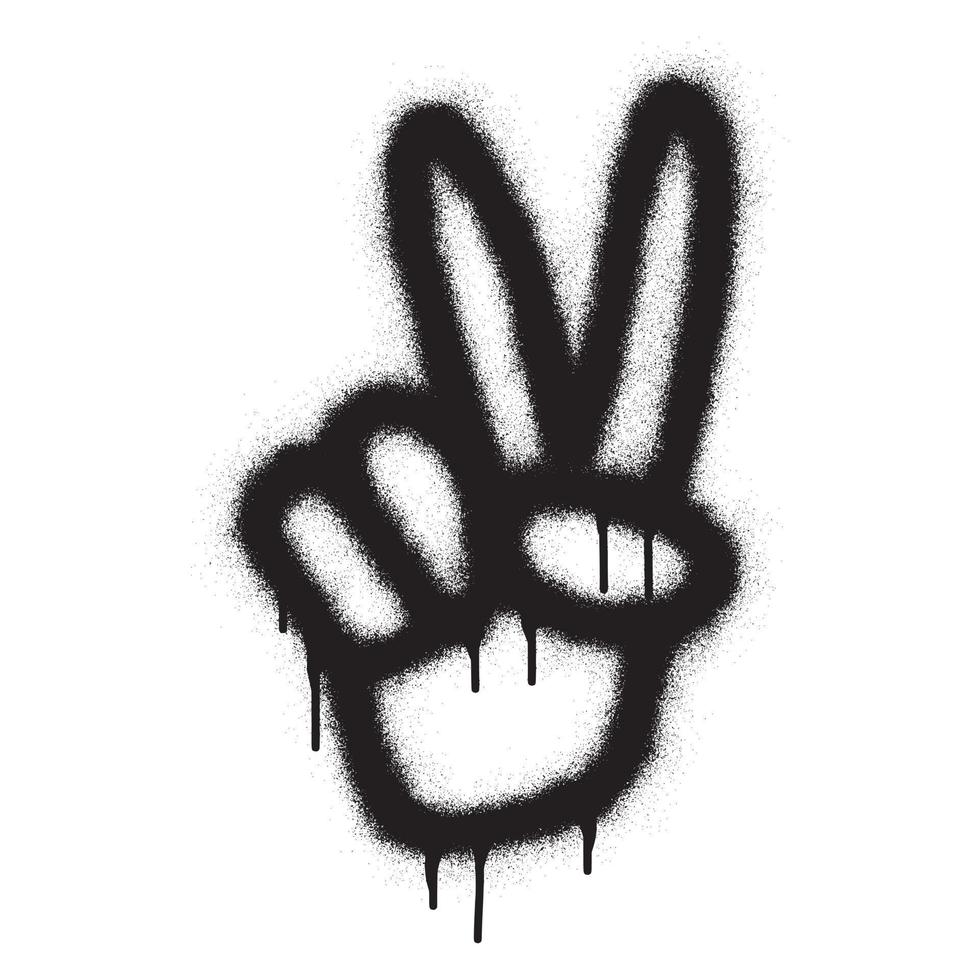 Hand gesture V sign for peace symbol with black spray paint. Vector illustration.