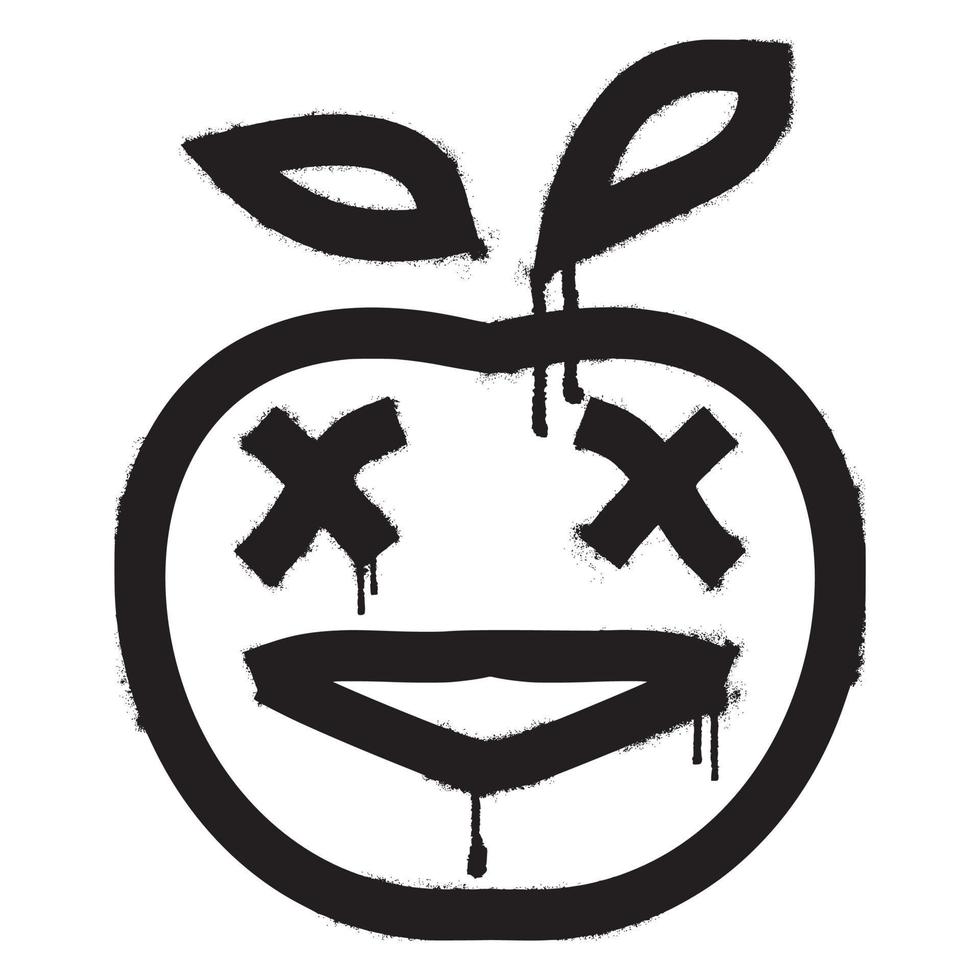 Graffiti emoticon apple with black spray paint vector