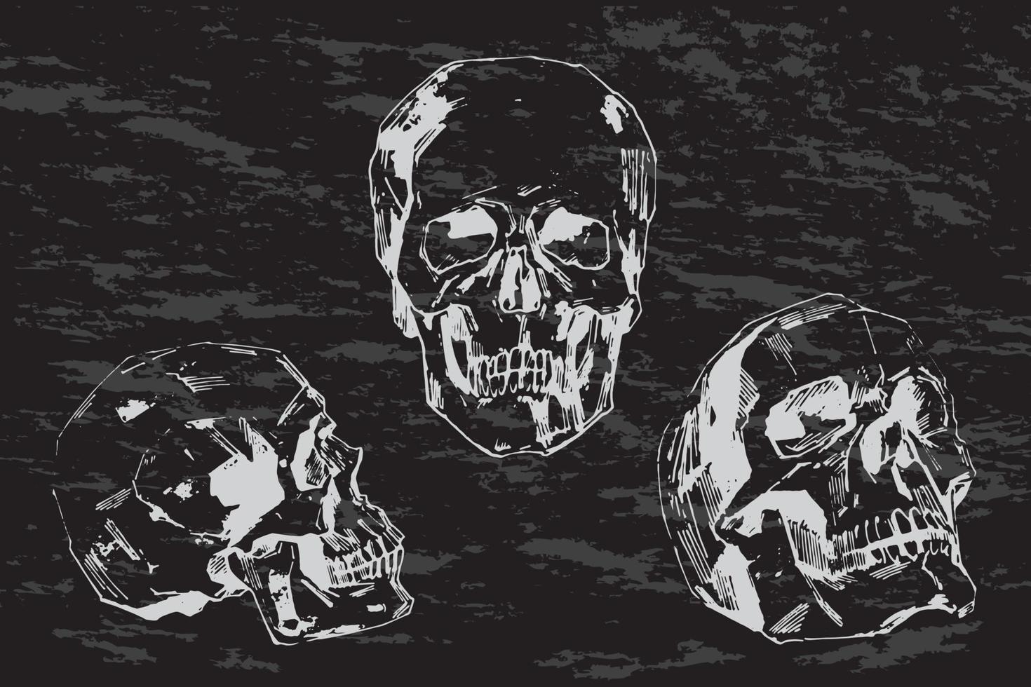 Hand-painted Human skull vector illustration at ink and chalk style
