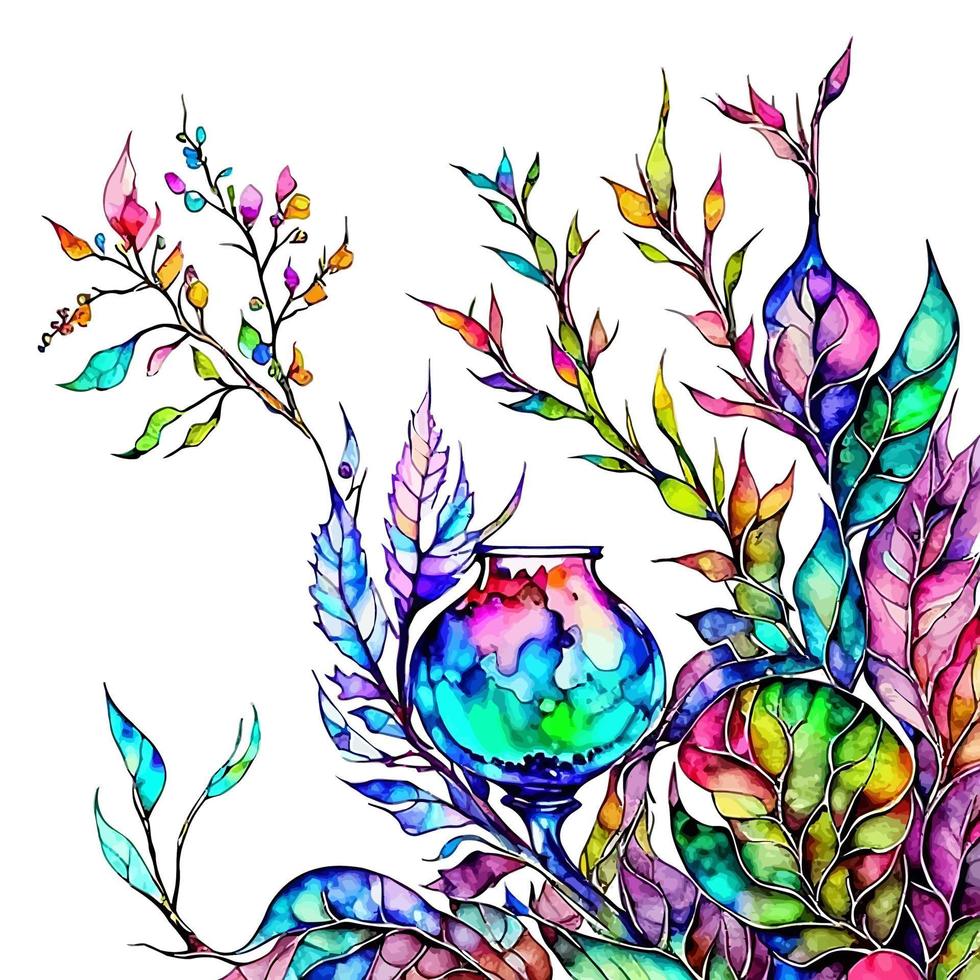 Rainbow Foliage Alcohol Ink Border vector