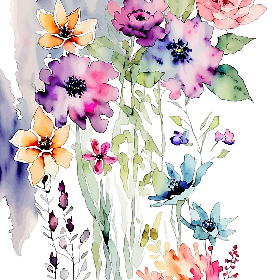 Wild Spring Garden Watercolor Floral Design vector