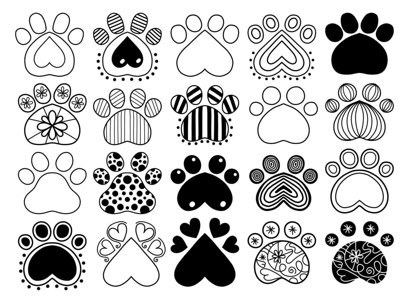 Black Pet Paw Print Icons vector