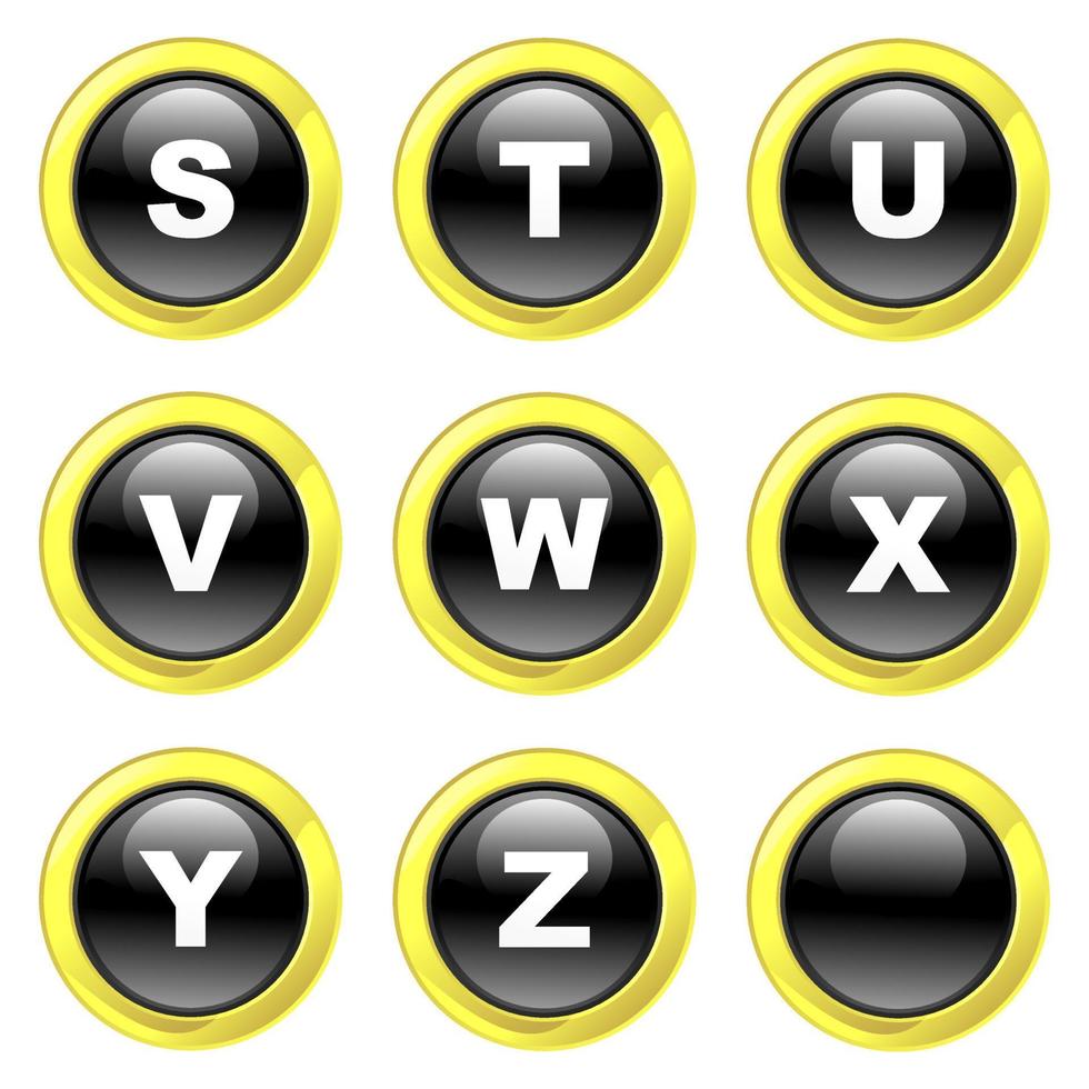 Glassy Black and Gold Alphabet Buttons vector