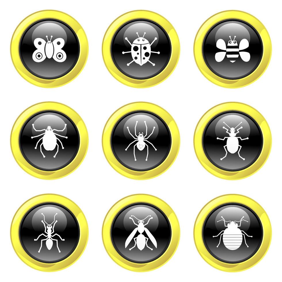 Black and Gold Glossy Bug Buttons vector