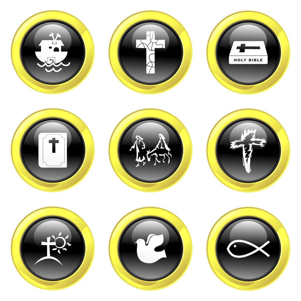 Glassy Black and Gold Christian Buttons vector