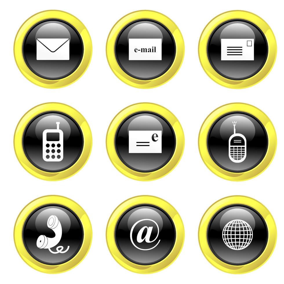 Glassy Black and Gold Communication Buttons vector