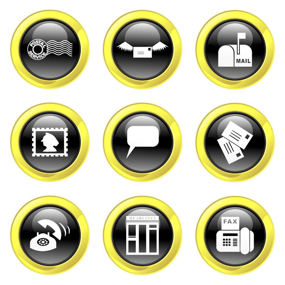 Glossy Black and Gold Communication Buttons vector