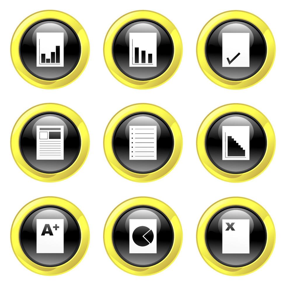 Glossy Black and Gold Document Buttons vector