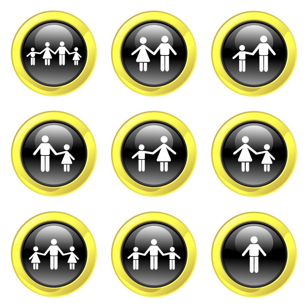 Glossy Black and Gold Family Buttons vector