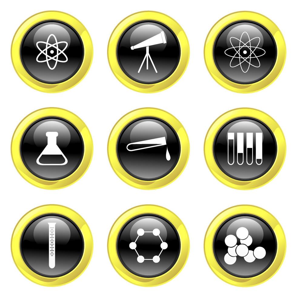 Black and Gold Glassy Science Buttons vector