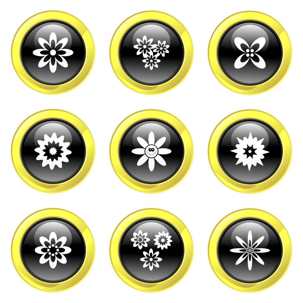 Free Glassy Black and Gold Flower Buttons vector