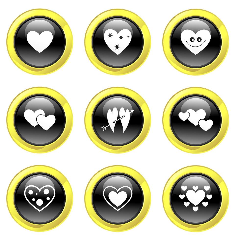 Free Glassy Black and Gold Heart Buttons vector