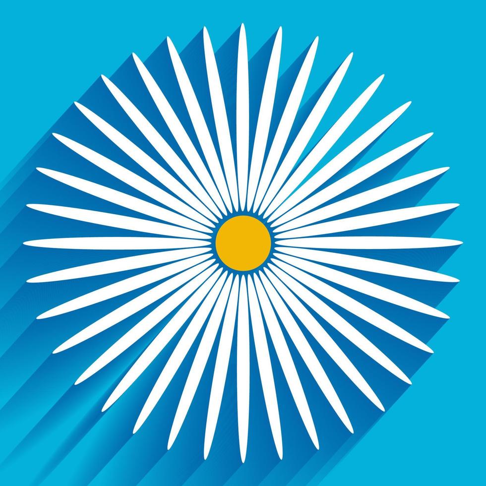 Single Daisy flower with shade on blue background. Sunny day Poster, banner, print. Vector illustration.