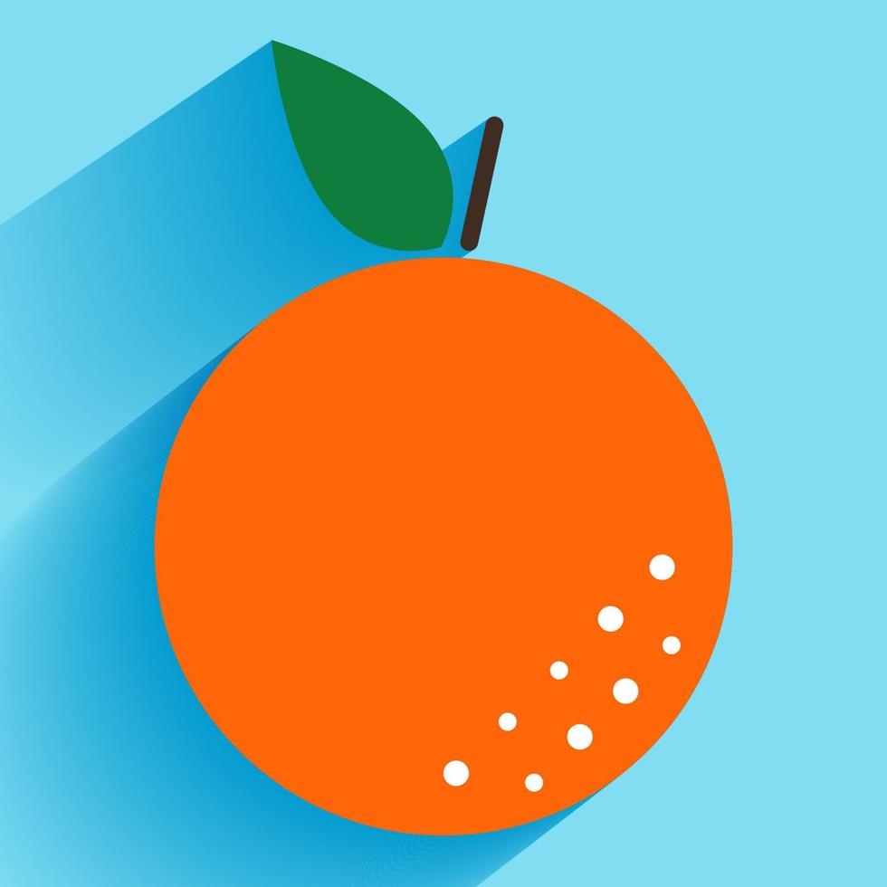 naranja en plano estilo. Fruta con largo sombra. aislado icono. soleado día. vector ilustración.