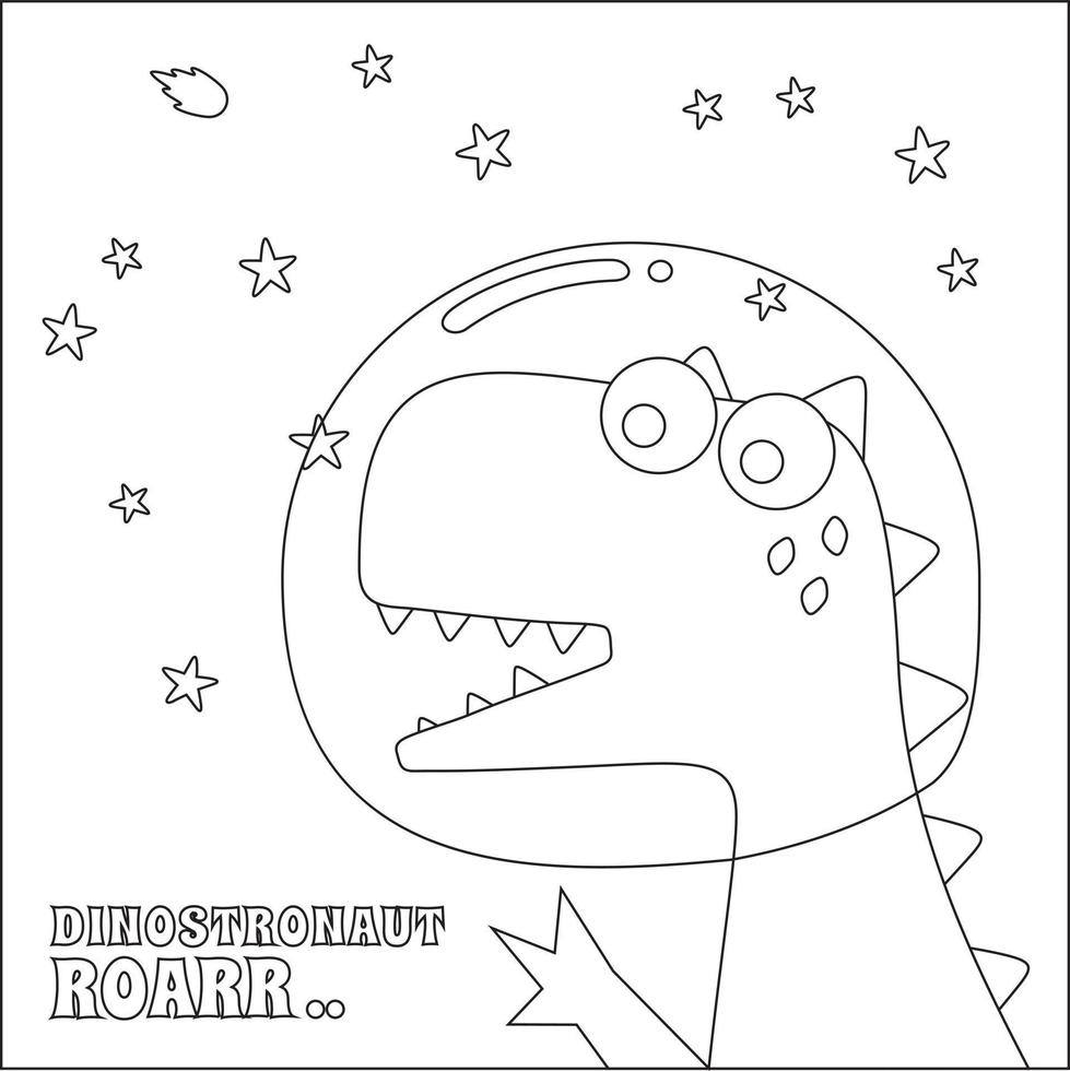 Cute dinosaur astronauts in space,  Cartoon outlines on white background isolated vector illustration, Creative vector Childish design for kids activity colouring book or page.