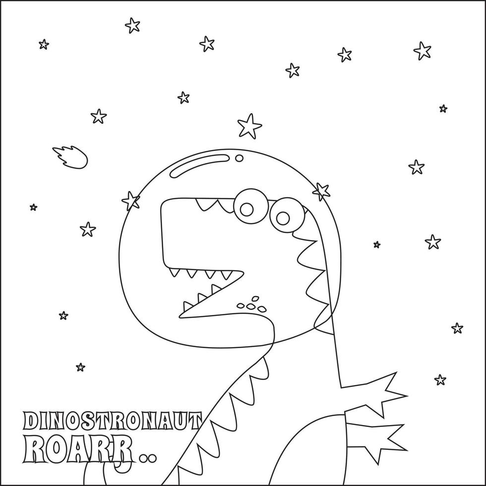 Cute dinosaur astronauts in space,  Cartoon outlines on white background isolated vector illustration, Creative vector Childish design for kids activity colouring book or page.