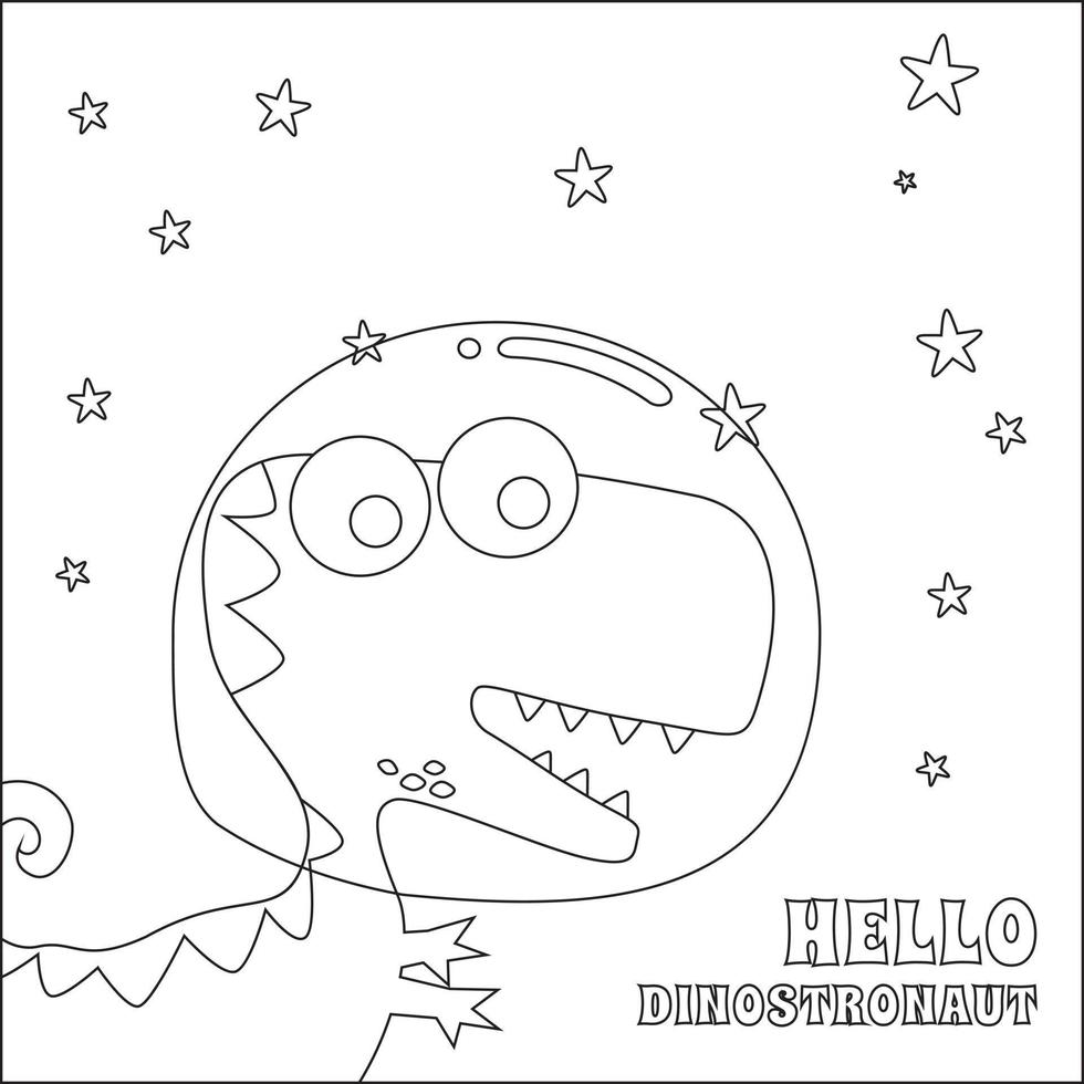 Cute dinosaur astronauts in space,  Cartoon outlines on white background isolated vector illustration, Creative vector Childish design for kids activity colouring book or page.