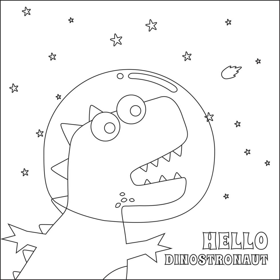 Cute dinosaur astronauts in space,  Cartoon outlines on white background isolated vector illustration, Creative vector Childish design for kids activity colouring book or page.