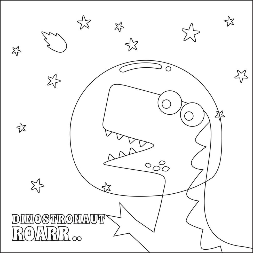 Cute dinosaur astronauts in space,  Cartoon outlines on white background isolated vector illustration, Creative vector Childish design for kids activity colouring book or page.