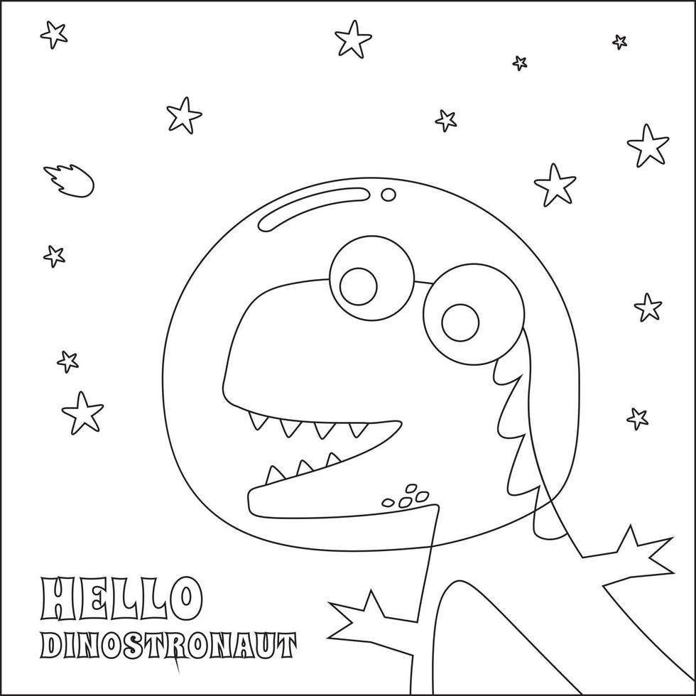 Cute dinosaur astronauts in space,  Cartoon outlines on white background isolated vector illustration, Creative vector Childish design for kids activity colouring book or page.