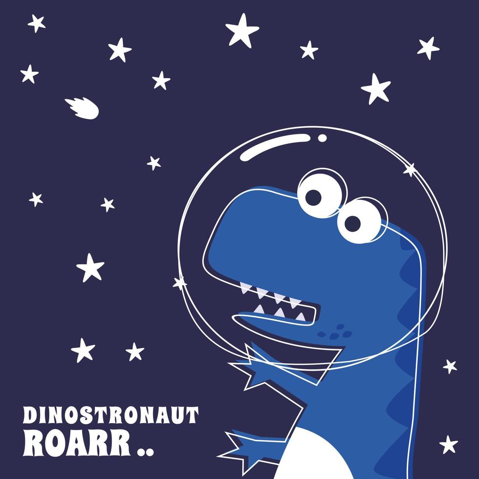 Cute Astronaut dinosaur. Space theme t-shirt print for kids. Creative vector childish background for fabric, textile, nursery wallpaper, poster, card, brochure. and other decoration.