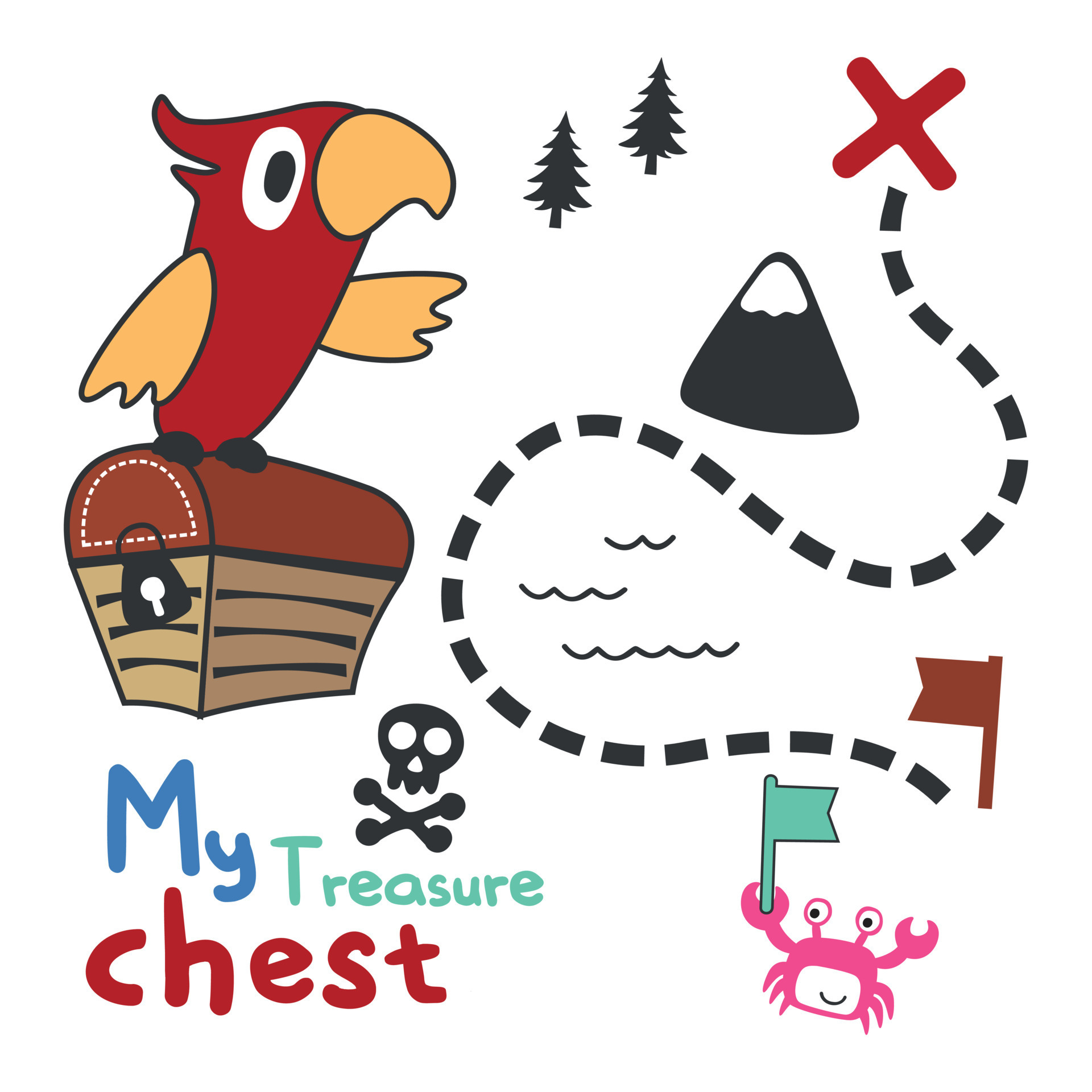 Vector illustration of pirate bird has found the treasure in cartoon - Bone That Can Be Found On A Pirate Flag