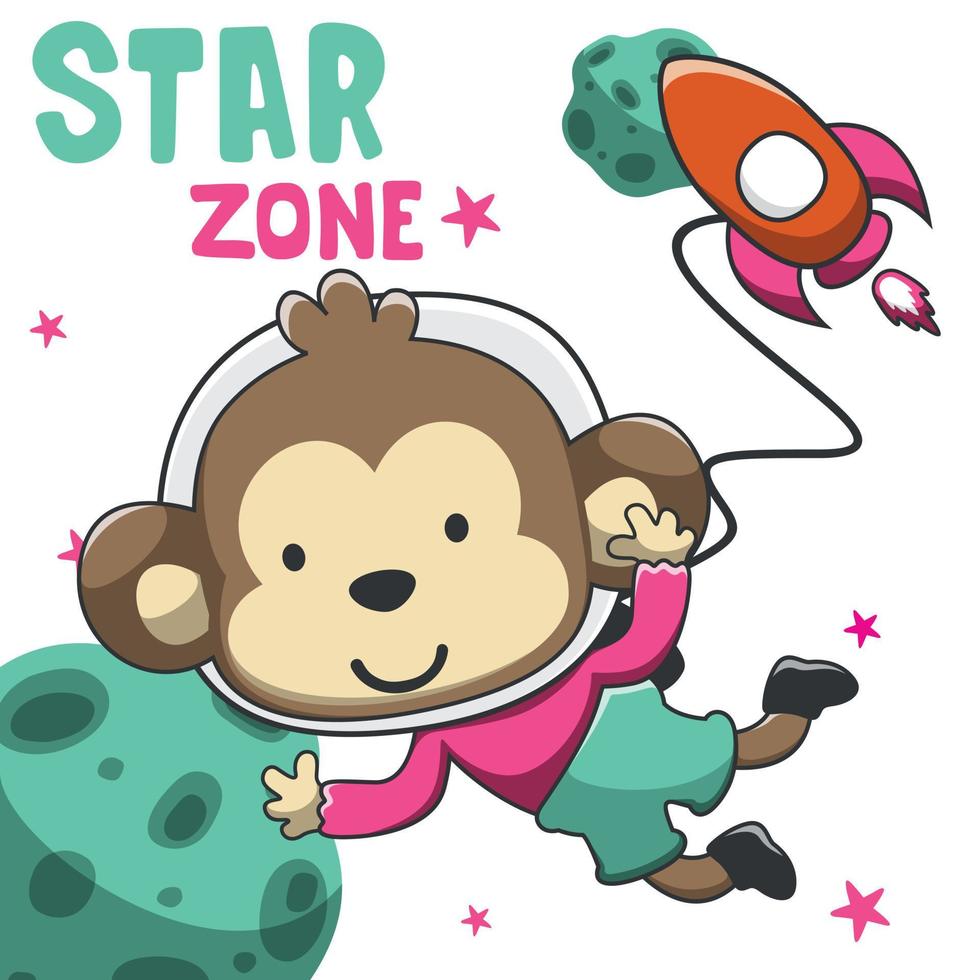 vector ilustración de linda dibujos animados astronautas pequeño mono en espacio, lata ser usado para camiseta imprimir, niños vestir Moda diseño, bebé ducha invitación tarjeta. tela, textil, guardería fondo de pantalla, póster.