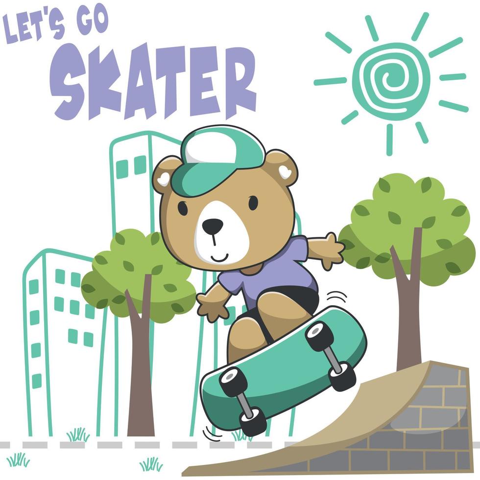 linda dibujos animados personaje mono patinador. vector impresión con linda oso en un patineta. lata ser usado para camiseta imprimir, niños vestir Moda diseño, tela textil, guardería fondo de pantalla y otro decoración.