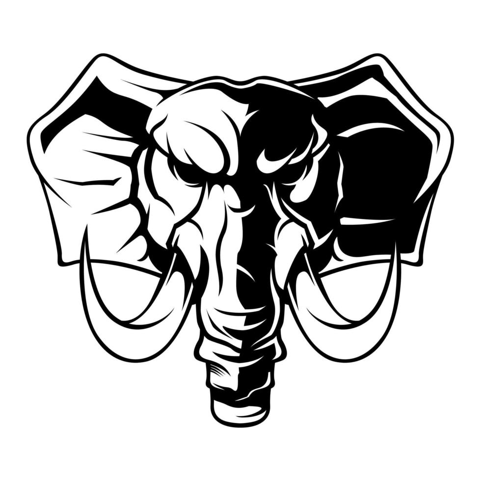 elefante vector dibujo. elefante cabeza negro y blanco logo vector mascota modelo