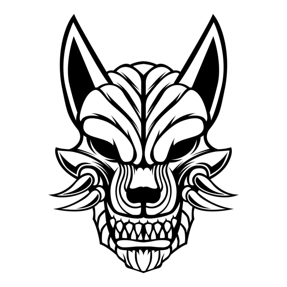 kitsune máscara vector. kitsune mascota negro y blanco logo vector mascota modelo