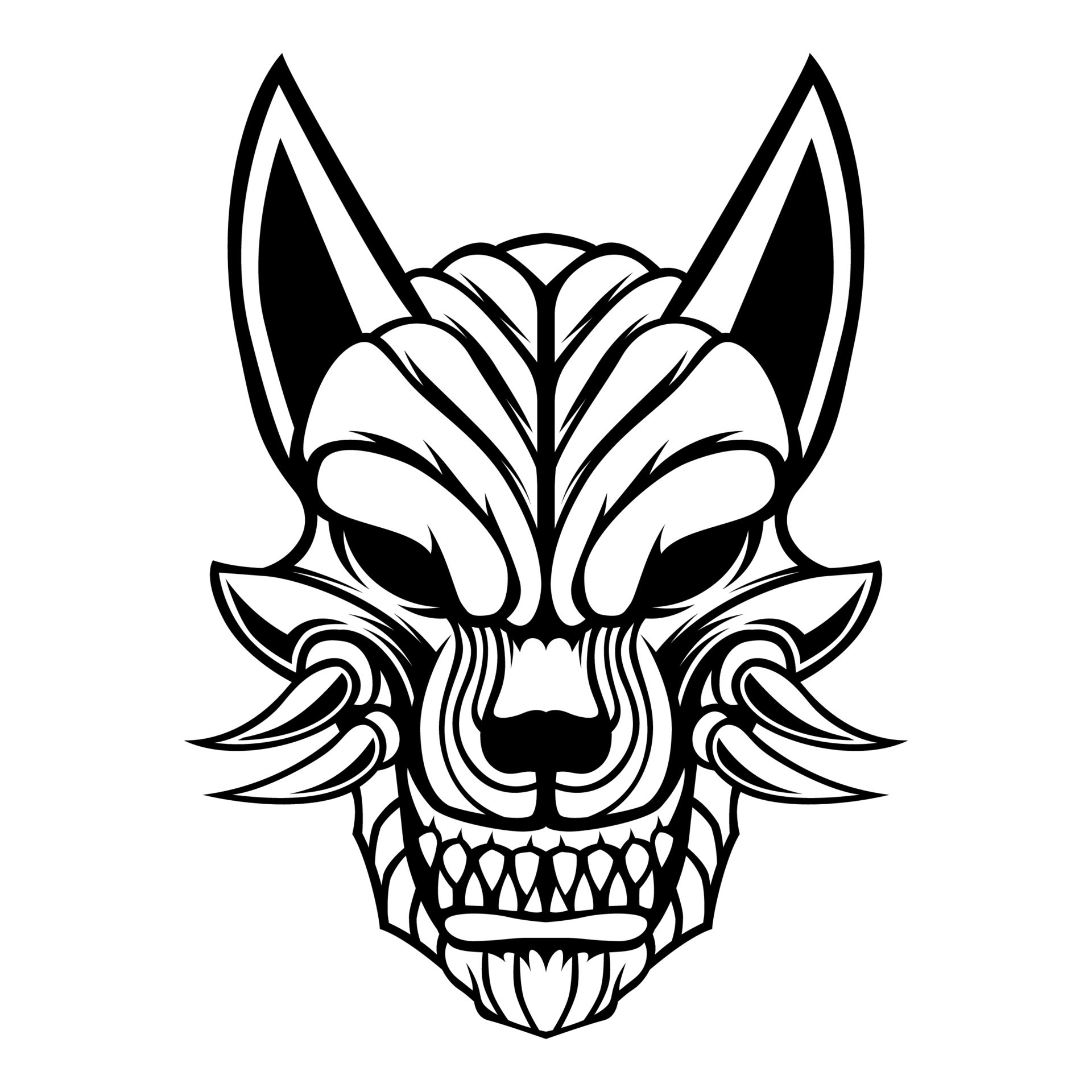 Kitsune Mask vector. Kitsune Mascot Black And White Logo Vector Mascot