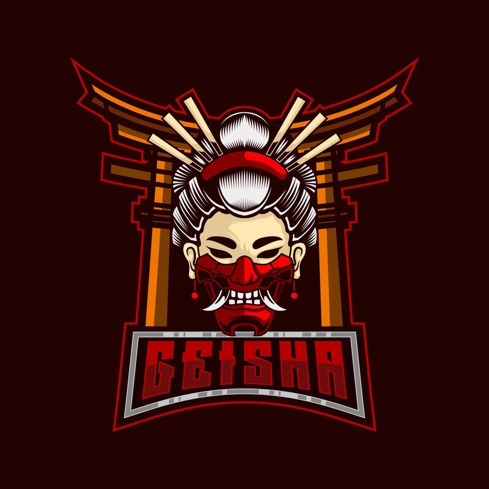 geisha logo. geisha mascota deporte e-sport logo diseño. geisha con hanya máscara samurai guerrero logo modelo vector ilustración