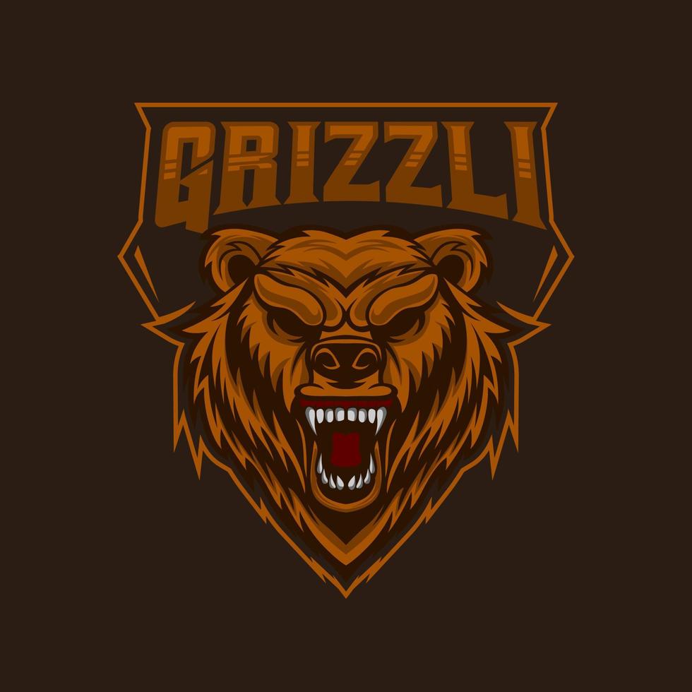 Bear E-Sport Logo. Grizzly Bear Mascot E-Sport Logo Design Vector Template