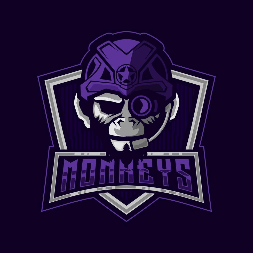 Monkey  E-Sport Logo. Monkey Army Mascot E-Sport Logo Icon Vector Illustration Template