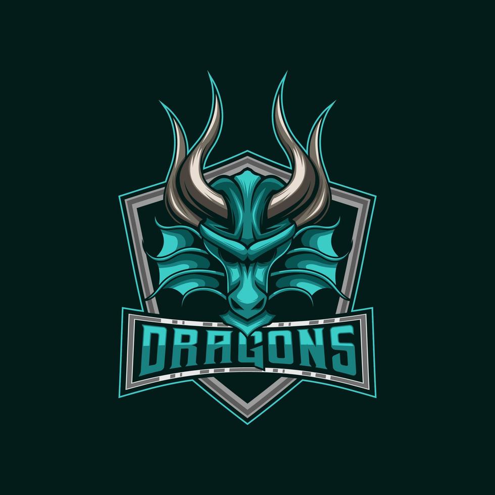 Dragon E-Sport Logo. Dragon Head Mascot Logo Design Vector Template. Mascot Logo Design With Modern Illustration Concept Style For Badge, Emblem and E-Sport Logo.