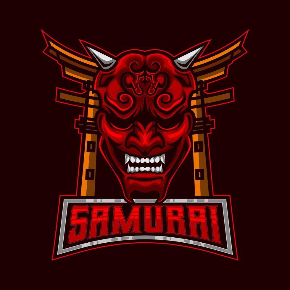 Samurai E-Sport Logo. Mascot Ronin Samurai Mask Angry Face Logo Icon Symbol Vintage Template vector