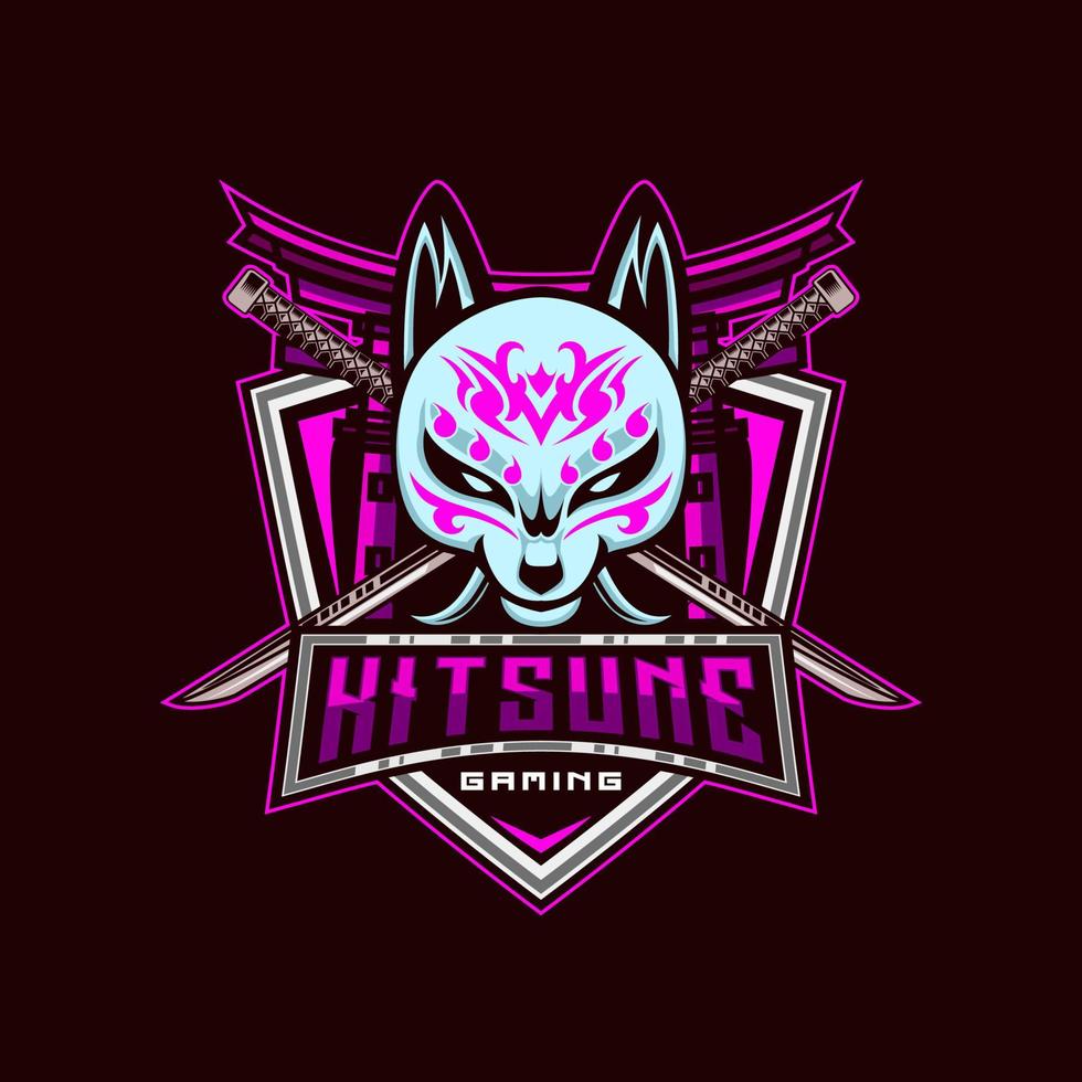 Kitsune esport mascot logo design. Kitsune Samurai Head Japanesee Wolf Logo vector illustration. white fox mascot illustration