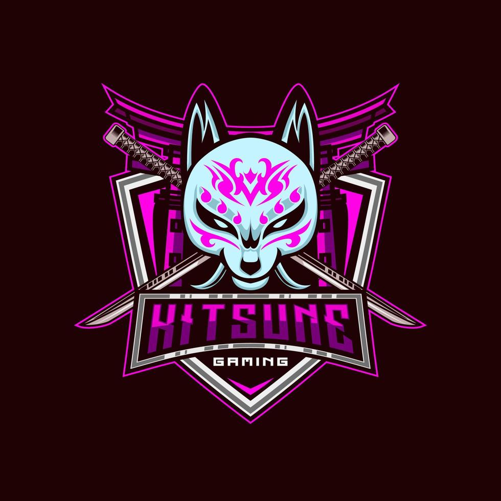 Kitsune esport mascot logo design. Kitsune Samurai Head Japanesee Wolf Logo vector illustration. white fox mascot illustration