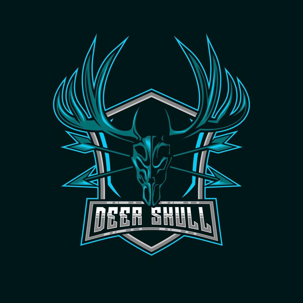 ciervo cráneo e-sport mascota logo diseño cruzar flecha modelo vector ilustración