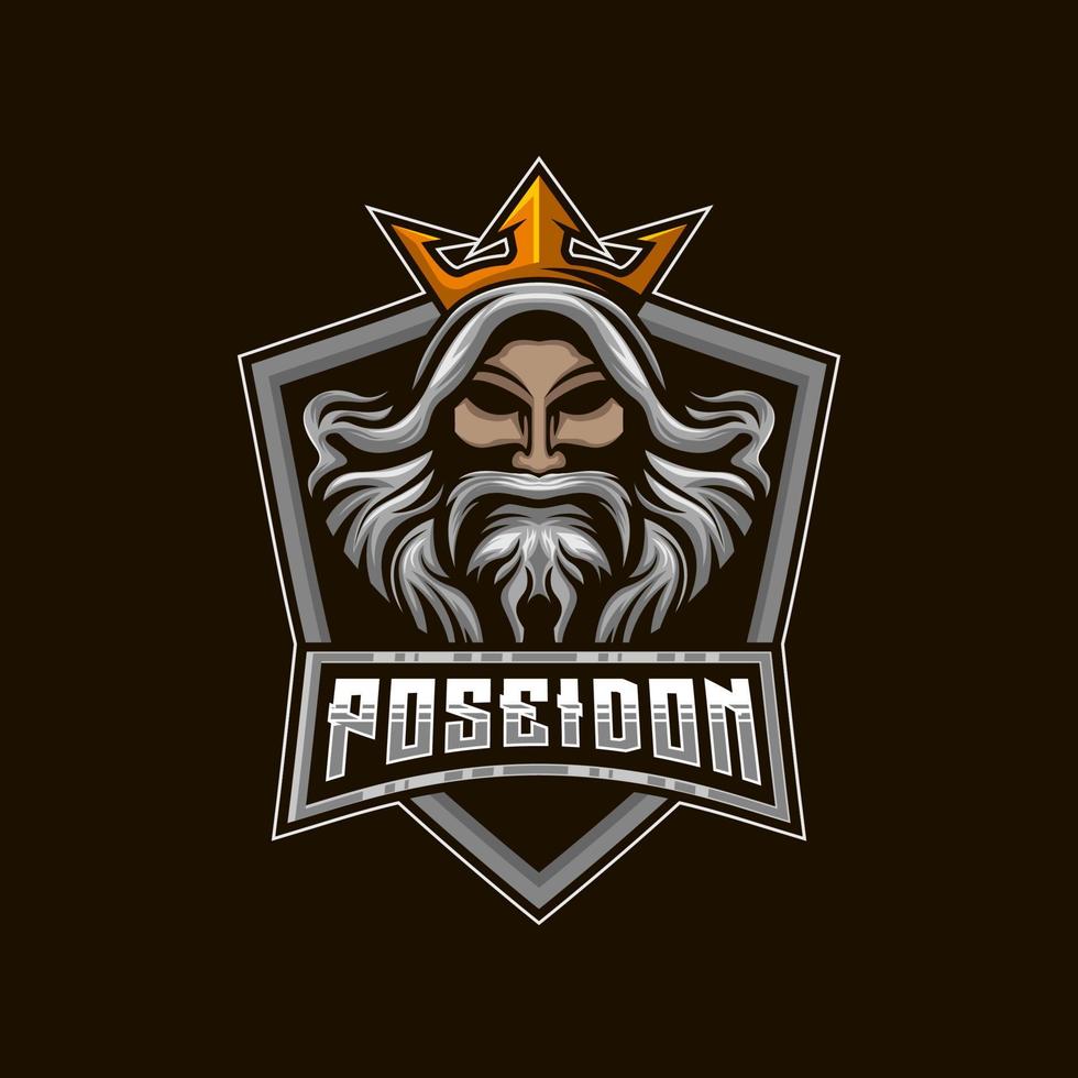 Poseidón Rey mascota e-sport logo diseño vector ilustración modelo