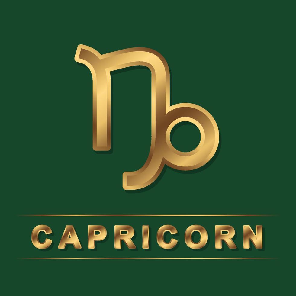 Capricorn zodiac golden vector sign with gold letters on the dark green background. Vector horoscope symbol for design