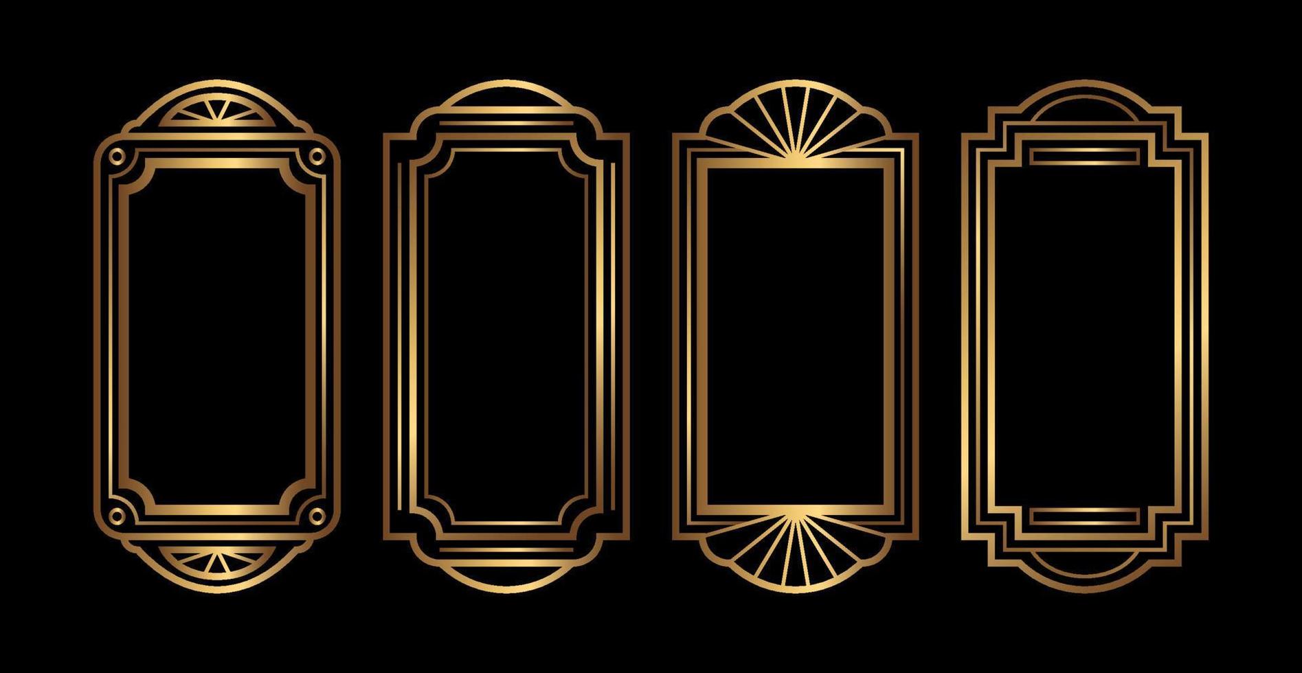 Set of golden vector frames for social media stories. Isolated Art Deco vecrtical templates collection for design