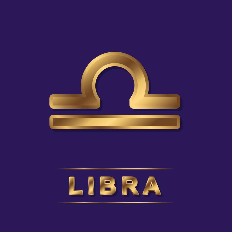 Libra zodiac golden vector sing with gold letters on the purple background. Vector horoscope symbol for design